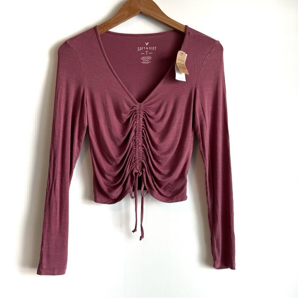 🆕 Soft and Sexy by American Eagle Outfitters long sleeve cropped tie front med